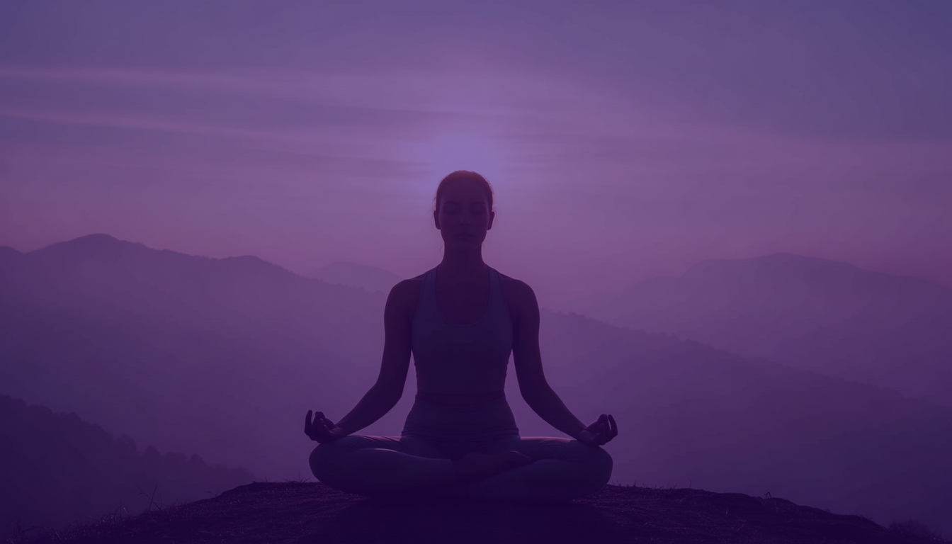 A person meditating in a calm natural landscape